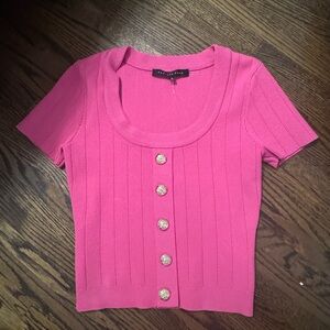 Pink Button-Up Ribbed Top